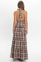 Admire Elasticated Maxi Skirt Plaid Chocolate