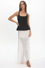 Kairah Peplum Lace Hem Maxi Dress Black