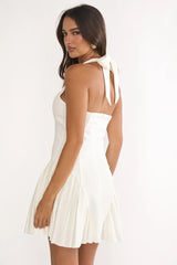 Angelico Halterneck Pleat Mini Dress White