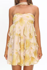 Spirit Reverse Halter Ruffle Mini Dress Floral Butter