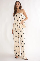 Loraya Wide Leg Pleat Pants Polka Dot Beige/Black