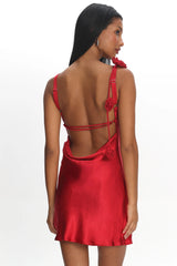 Collecting Memories Backless Rosette String Mini Dress Red
