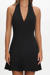 Elisabet Halter Neck Pleat Mini Dress Black