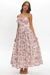 Summer Field Bow Bust Maxi Dress Floral Beige