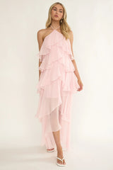 Darylyn Tiered Ruffle Maxi Dress Pink