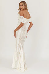 Enigma Off-Shoulder Maxi Dress Lace Cream