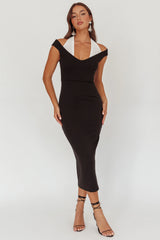 Tyla Contrast Mesh Halter Midi Dress Black