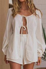 Kerissa Tie Front Long Sleeve Top Eggshell
