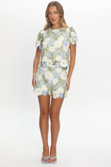 Heatwave Embroidered Top Floral Green