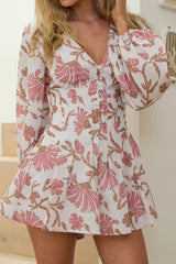 Adriel Button Romper Floral Beige