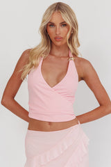 Zima Gold Accent Surplice Neckline Halter Top Pink