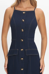 Love's Embrace Button Front Maxi Dress Indigo