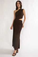 Out Loud Cut-Out Drape Maxi Dress Chocolate