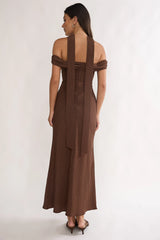 Alissa Off-Shoulder Maxi Dress Polka Dot Chocolate