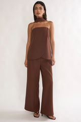 Florene Strapless Split Scarf Pants Chocolate