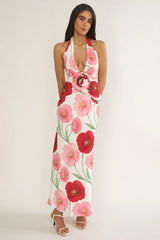 Vale 3D Flower Halter Maxi Dress Floral