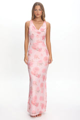 Callora Criss-Cross Back Maxi Dress Floral Pink