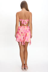 Santiago Cut-Out Ruffle Mini Dress Print Pink