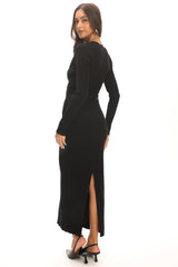Casiah Belted Knit Maxi Dress Black