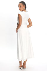 Novia Ruched Bodice Maxi Dress Embroidered Off White
