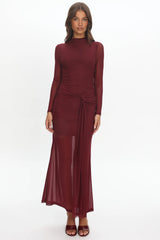 Girl's Night Long Sleeve Mesh Maxi Dress Wine