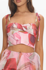 Varenna Tied Shoulder Top Print Red
