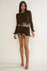 Pailin Lettuce Edge Knit Skort Brown