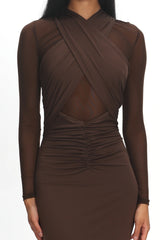 Esther Sheer Waist Maxi Dress Chocolate