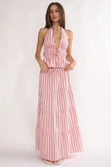 Under The Moons A-Line Maxi Skirt Stripe Pink