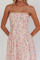 Daisy Day Basque Waist Maxi Dress Floral Blue