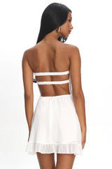 Gloria Day Tied Bust Strapless Mini Dress Cream