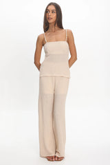 Mesa Bead Strap Knit Top Cream