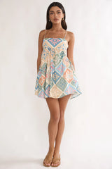 Terenza Tied Back Baby Doll Mini Dress Green Multi