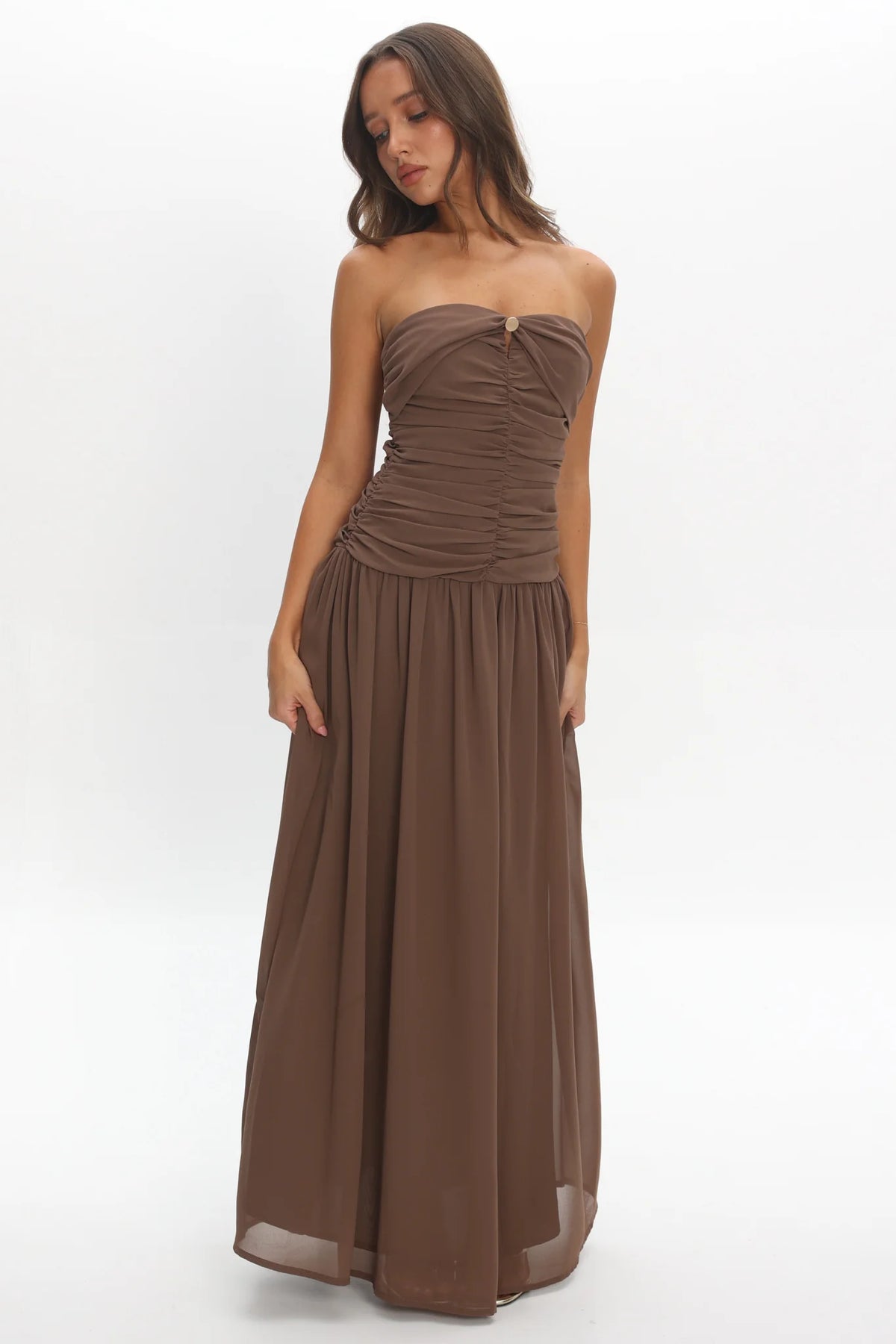 High Streets Strapless Maxi Dress Mocha