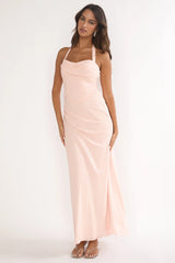 Rovelle Halterneck Pleat Waist Maxi Dress Pink