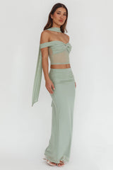 All The Lights Ruched Midi Skirt Sage