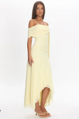 Millitah Asymmetric Hem Mesh Maxi Dress Butter