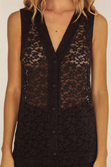 Canyons Sleeveless Button Top Lace Black
