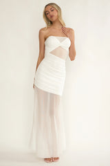 Lumiere Strapless Sheer Mesh Dress White