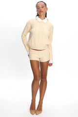 LIONESS Costal Cable Knit Sweater Cream