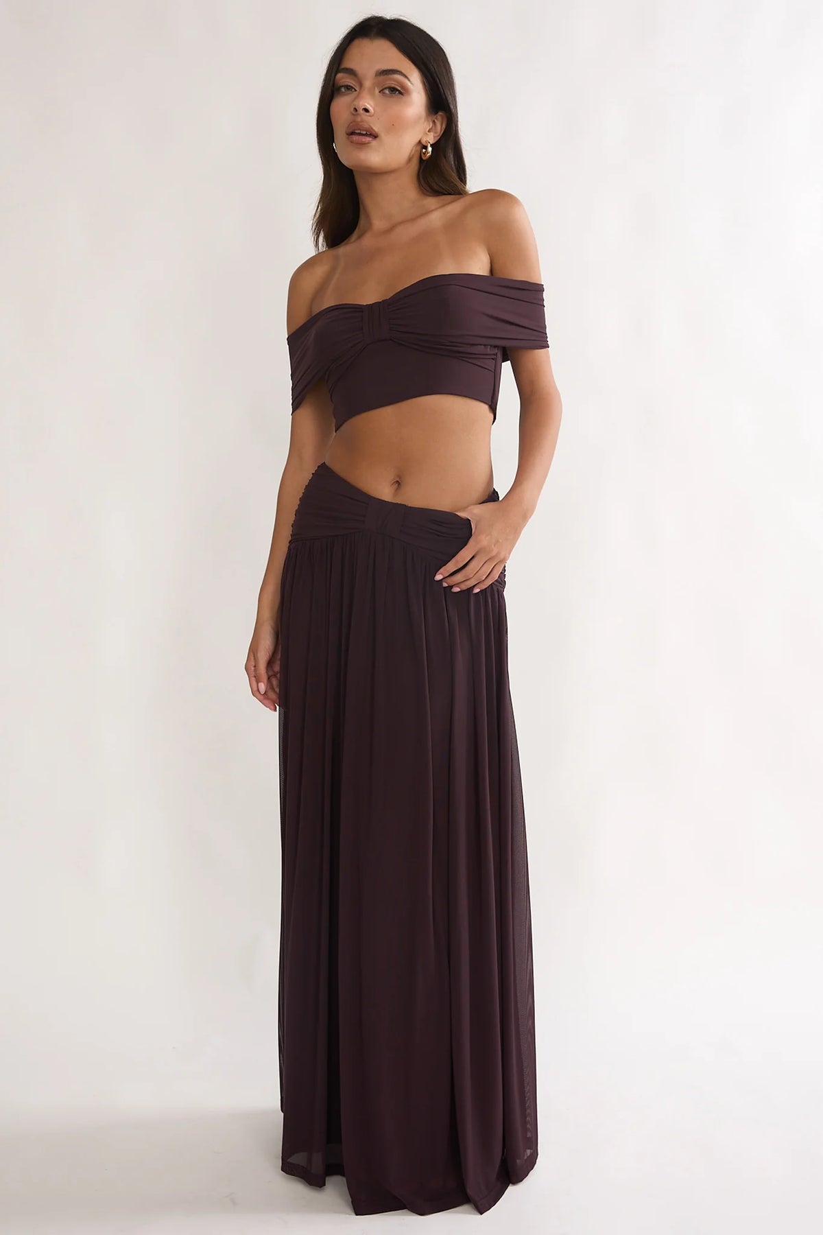 Farela Ruched Waist Maxi Skirt Coffee