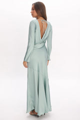 Cecilia Long Sleeve Drape Back Maxi Dress Sage