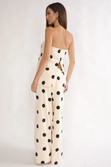 Loraya Wide Leg Pleat Pants Polka Dot Beige/Black