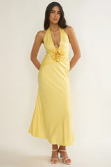Vale 3D Flower Halter Maxi Dress Sunflower