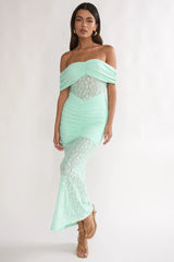 Silver Moon Off-Shoulder Maxi Dress Floral Mint