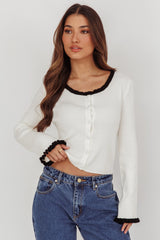 Oshan Ruffle Trim Cardigan Cream