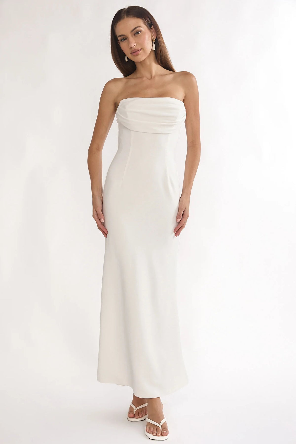 Well Versed Strapless Pleat Bust Maxi Dress White