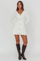 Irma Gold Button Knit Mini Dress White