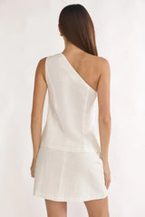 Alessora Button Trim Mini Skirt White