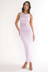 Saffra Shoulder Sash Ruched Maxi Dress Lilac